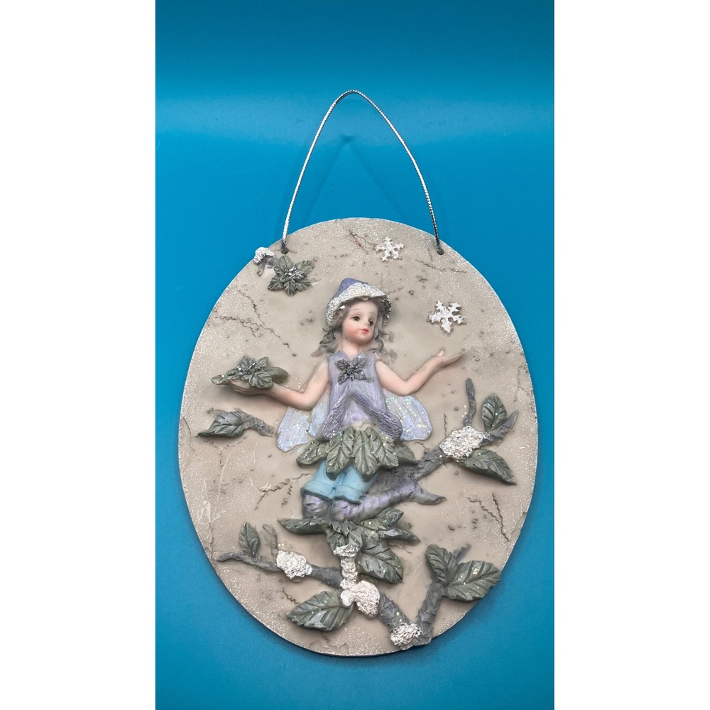 Winter Fairy Wall Plaque Purple Blue Glitter Frost 3D Resin Art